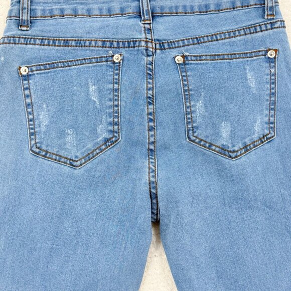 POL Flared Blue Denim Jeans With Frayed Hem & Tassels, Size S - Picture 3 of 7